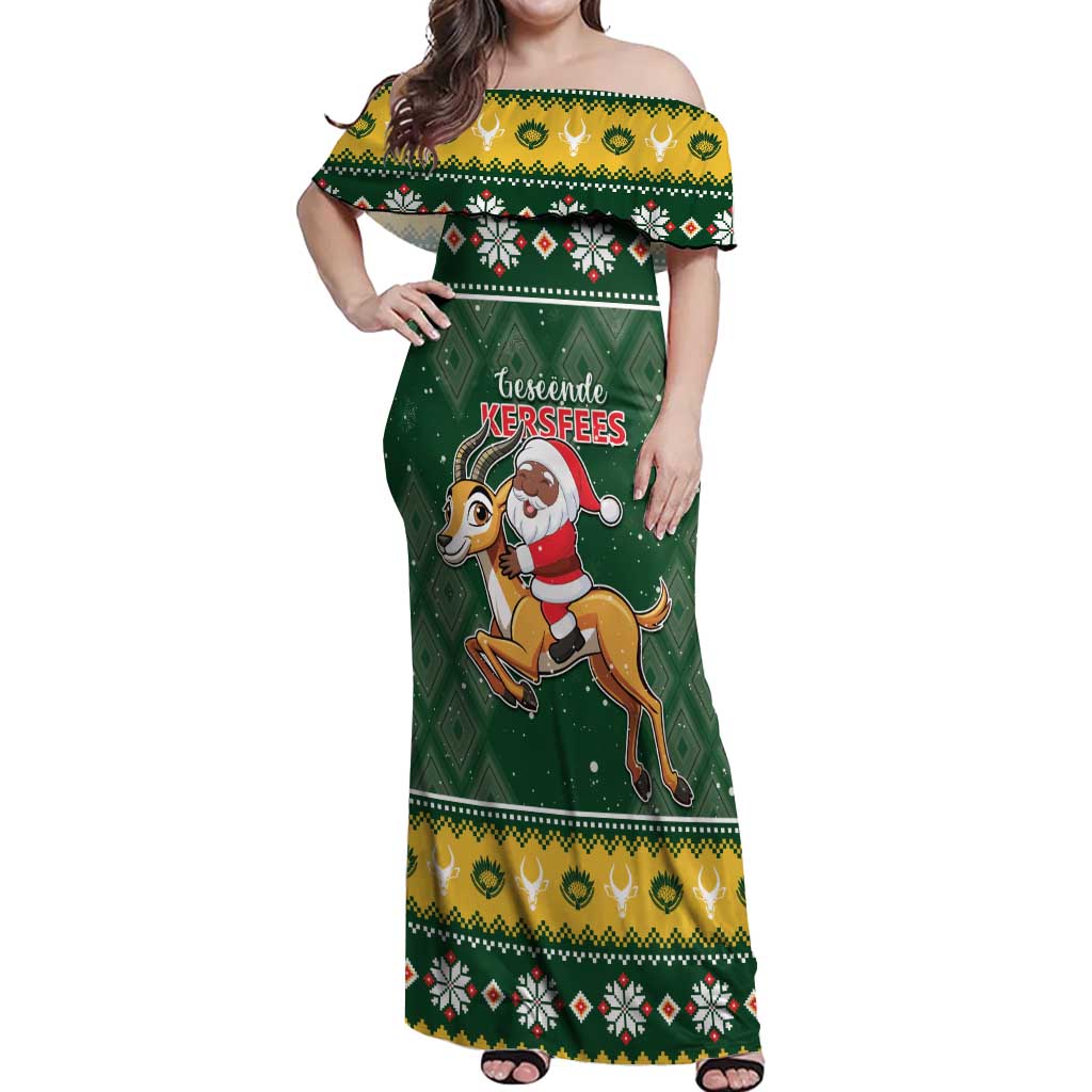 South Africa Christmas Off Shoulder Maxi Dress Funny Santa Riding Springbok LT05 - Wonder Print Shop