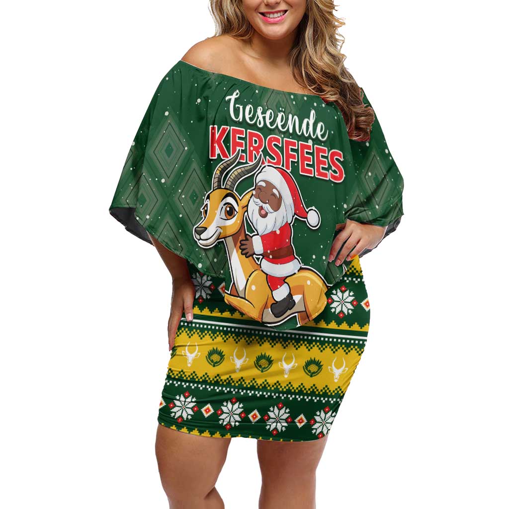 South Africa Christmas Off Shoulder Short Dress Funny Santa Riding Springbok LT05 - Wonder Print Shop