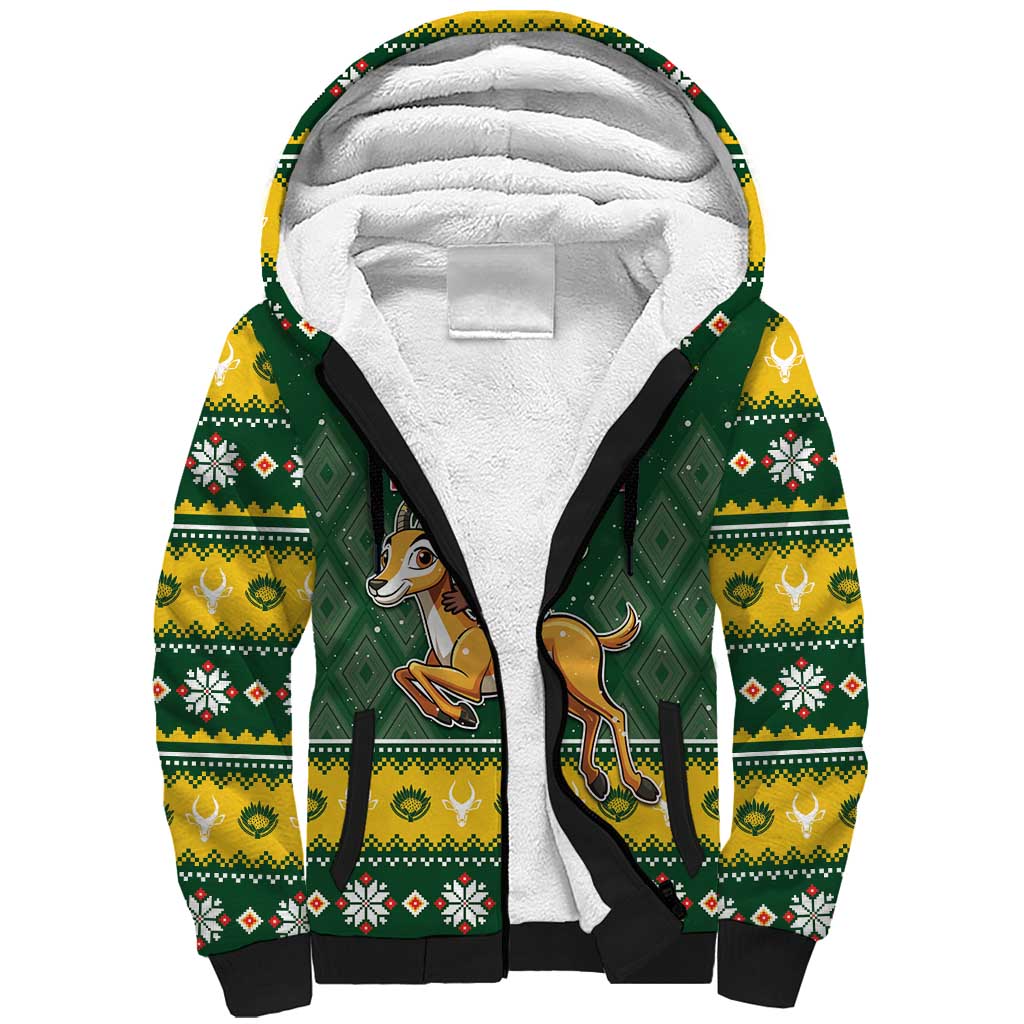 South Africa Christmas Sherpa Hoodie Funny Santa Riding Springbok