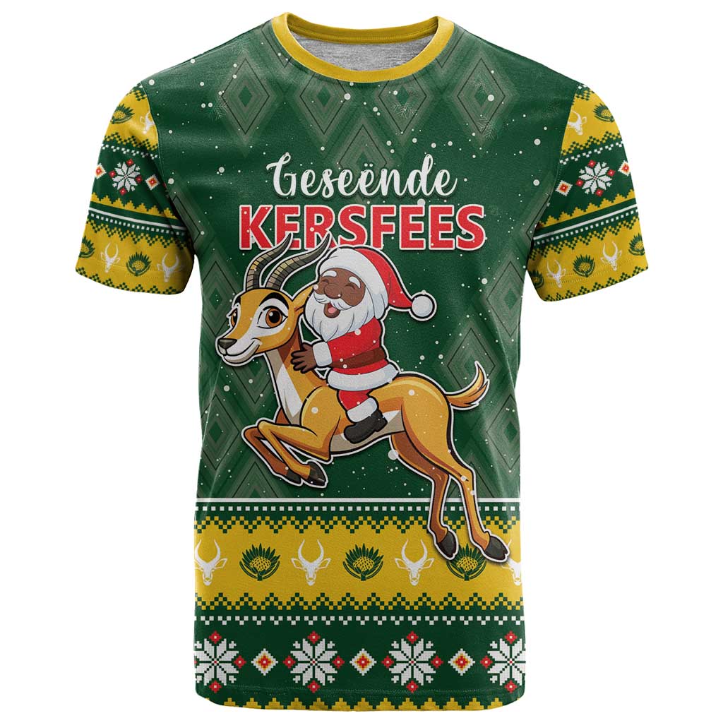 South Africa Christmas T Shirt Funny Santa Riding Springbok