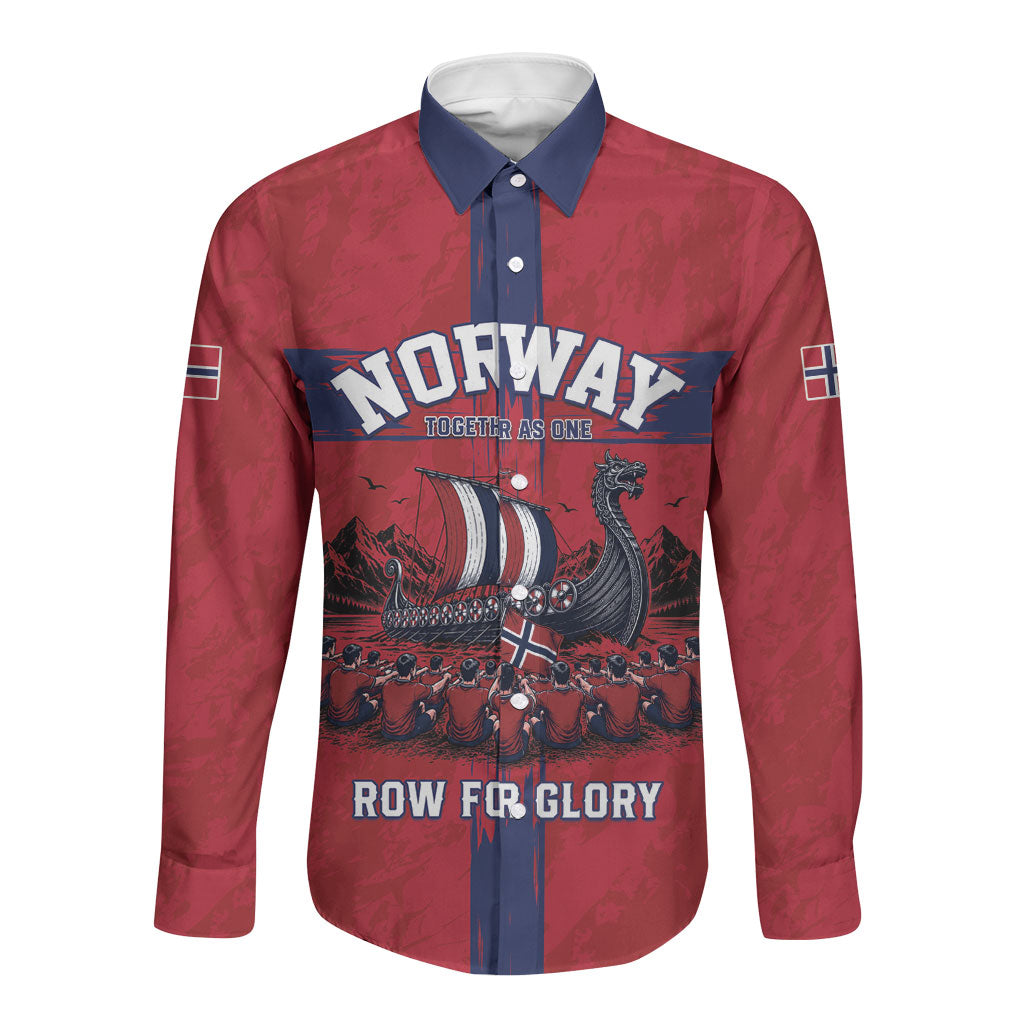 Custom Norge Football 2026 Long Sleeve Button Shirt Row For Glory