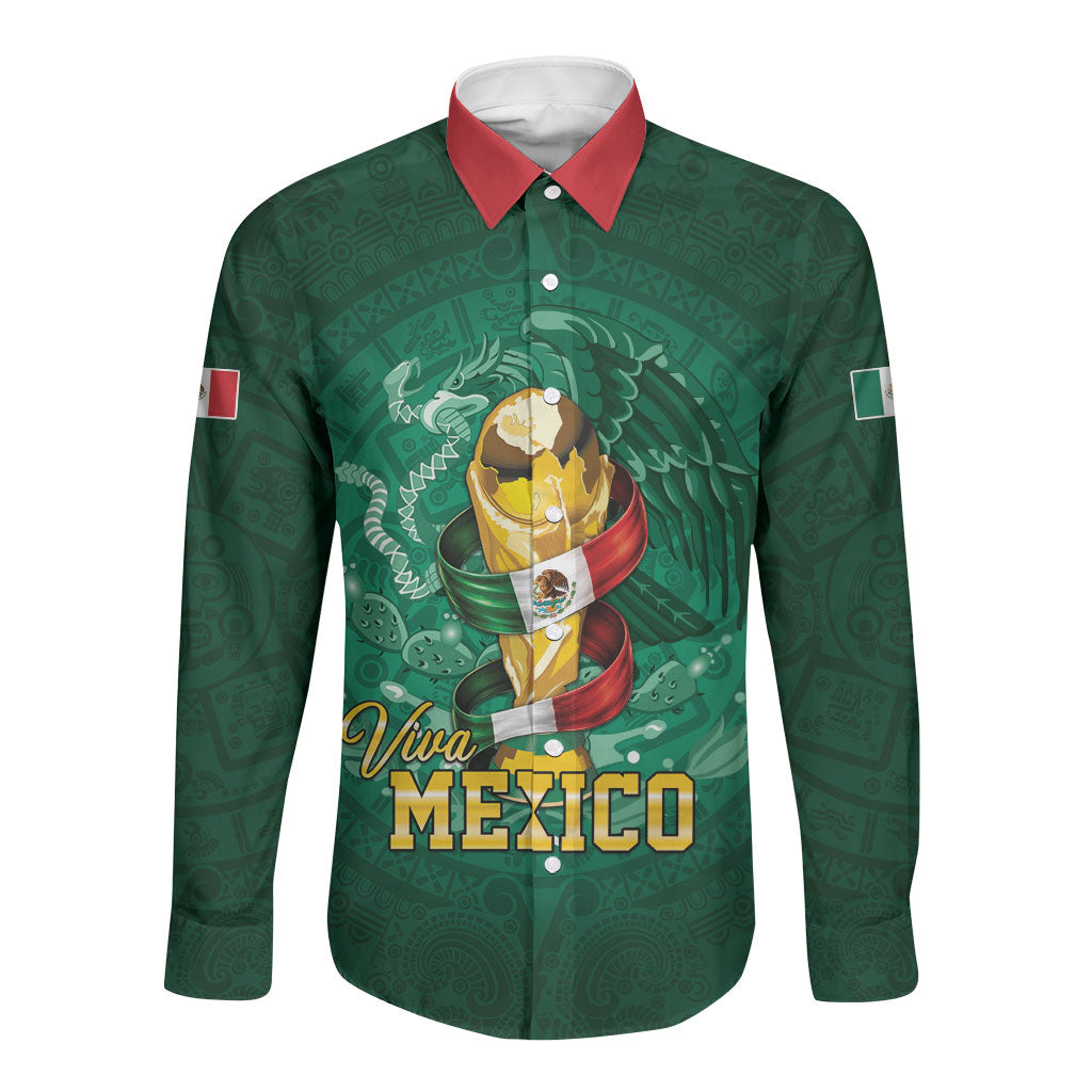 Custom Mexican Soccer 2026 Long Sleeve Button Shirt Viva Mexico