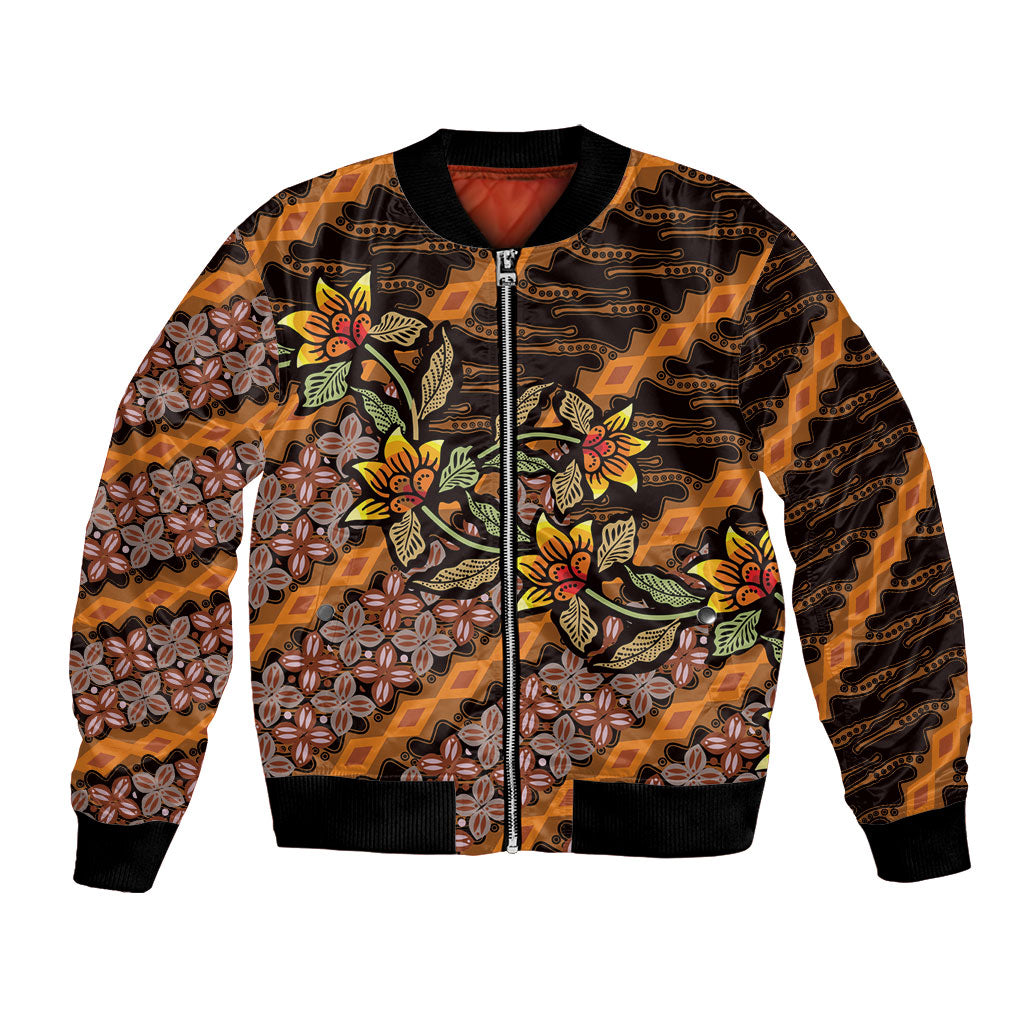 Indonesian Batik Motifs Pattern Floral Art Orange Bomber Jacket