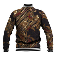 Indonesian Parang Batik Baseball Jacket Brown Gold Floral Pattern