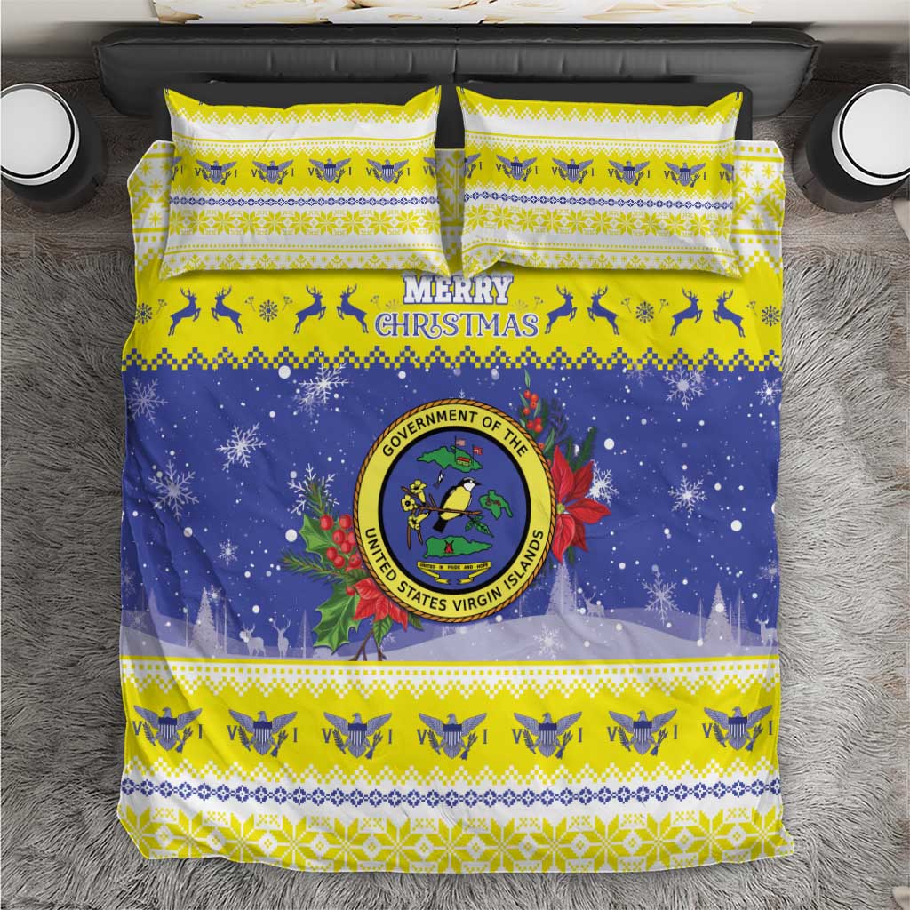 United States Virgin Islands Christmas Bedding Set Coat Of Arms With Poinsettia - Wonder Print Shop