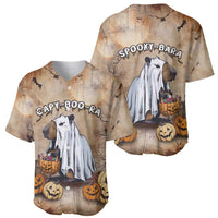 Pair of beige Halloween capybara baseball jerseys, front and back with pumpkin graphics
