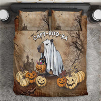 Halloween bedding set with beige-brown duvet and two pillowcases, capybara ghost with pumpkins
