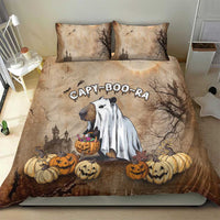 Halloween bedding set with capybara ghost artwork on beige-brown duvet and two pillowcases