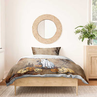 Halloween bedding set with capybara ghost on beige-brown duvet and two pillowcases