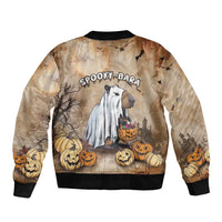 Beige bomber jacket with zip front and ribbed cuffs, spooky-bar! capybara pumpkins print