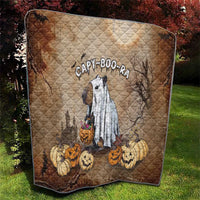 Halloween quilt blanket, diamond pattern, CAPY-BOO-RA cat with pumpkins and spooky trees