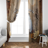 Halloween window curtain panels, beige and brown with capybara Boo-Ra and pumpkin illustrations