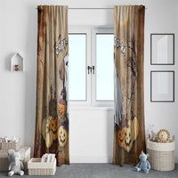 Halloween curtain panels for windows, beige and brown with capybara character and pumpkin graphics