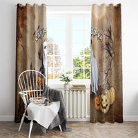 Halloween curtain panels with capybara Boo-Ra character and jack-o'-lanterns on beige background