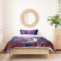 Purple skeleton couple bedding set with roses and “Til Death Do Us Part” on duvet