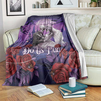 Purple Halloween skeleton couple blanket with roses and Til Death Do Us Part print