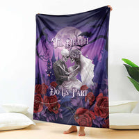 Purple Halloween skeleton couple blanket, roses with Til Death Do Us Part print