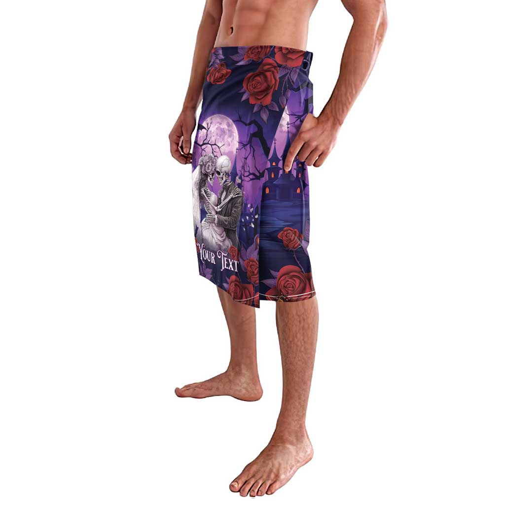 Personalized Halloween skeleton couple lavalava, purple with skeleton figure and roses, side view