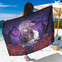 Purple Halloween skeleton couple sarong with roses and 'Do Us Part' graphic