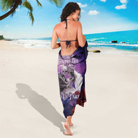 Purple sarong with skeleton angel couple graphic and 'Till Death Do Us Part' text