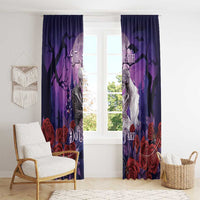 Purple Halloween skeleton couple window curtains with roses and skeleton couple scene panel
