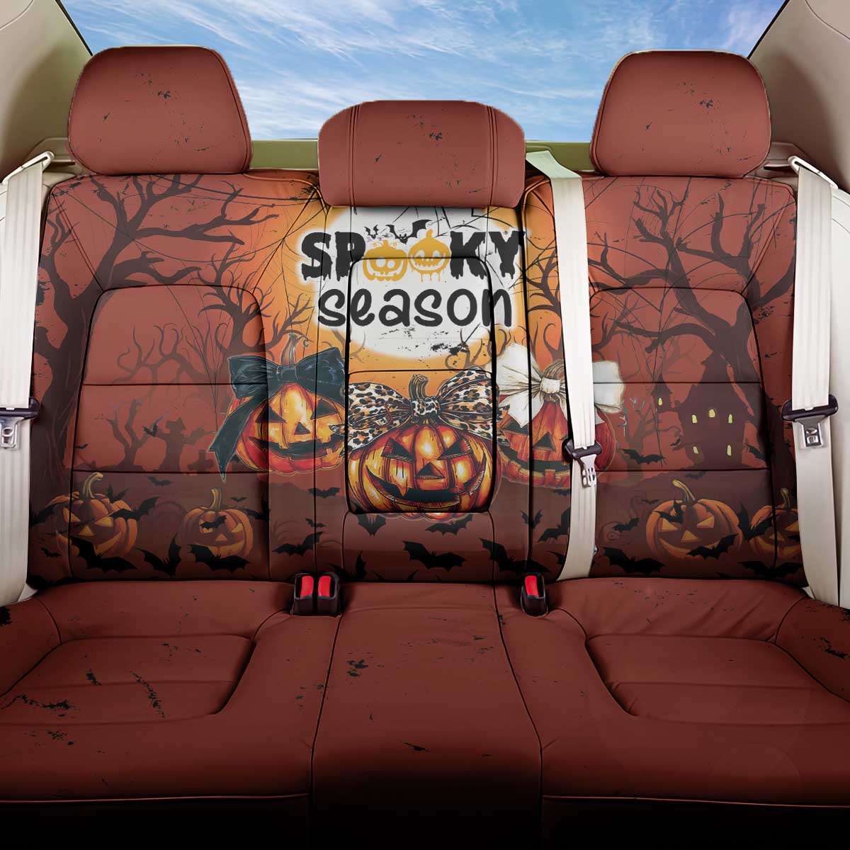 Coquette Pumpkin Halloween Back Car Seat Cover It's Spooky Season