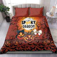 Orange Halloween duvet bedding set with two matching pillowcases, black bat border pattern