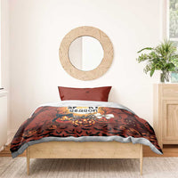 Orange Halloween bedding set with one pillow and “Spooky season” pumpkin scene duvet