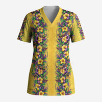 Aloha Hawaii Mardi Gras Scrub Top Gold Style