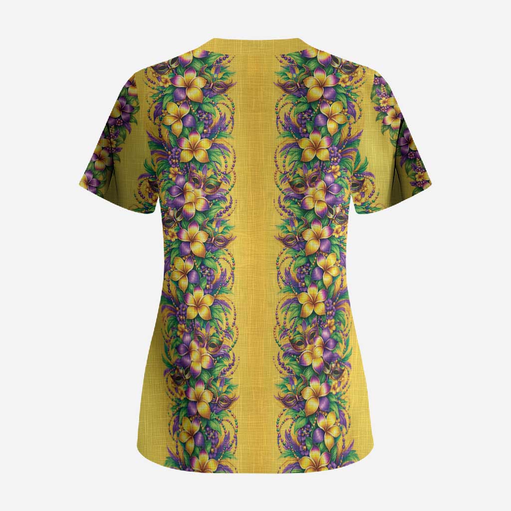 Aloha Hawaii Mardi Gras Scrub Top Gold Style