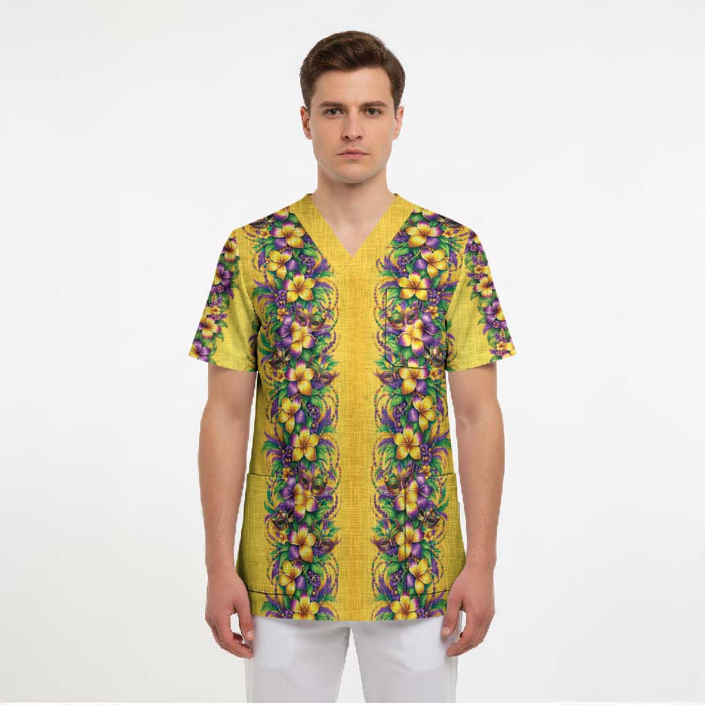 Aloha Hawaii Mardi Gras Scrub Top Gold Style
