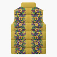 Aloha Hawaii Mardi Gras Sleeveless Puffer Jacket Gold Style