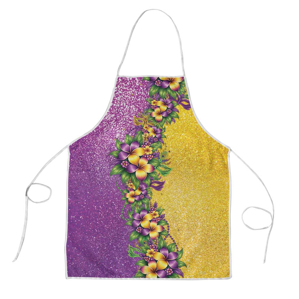Hawaii Mardi Gras Apron Plumeria Lei Beads Glitter Style