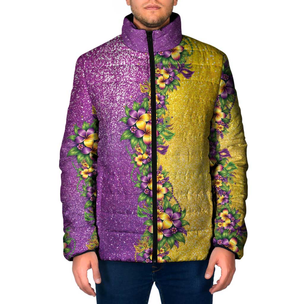 Hawaii Mardi Gras Padded Jacket Plumeria Lei Beads Glitter Style