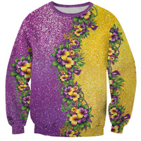 Hawaii Mardi Gras Sweatshirt Plumeria Lei Beads Glitter Style