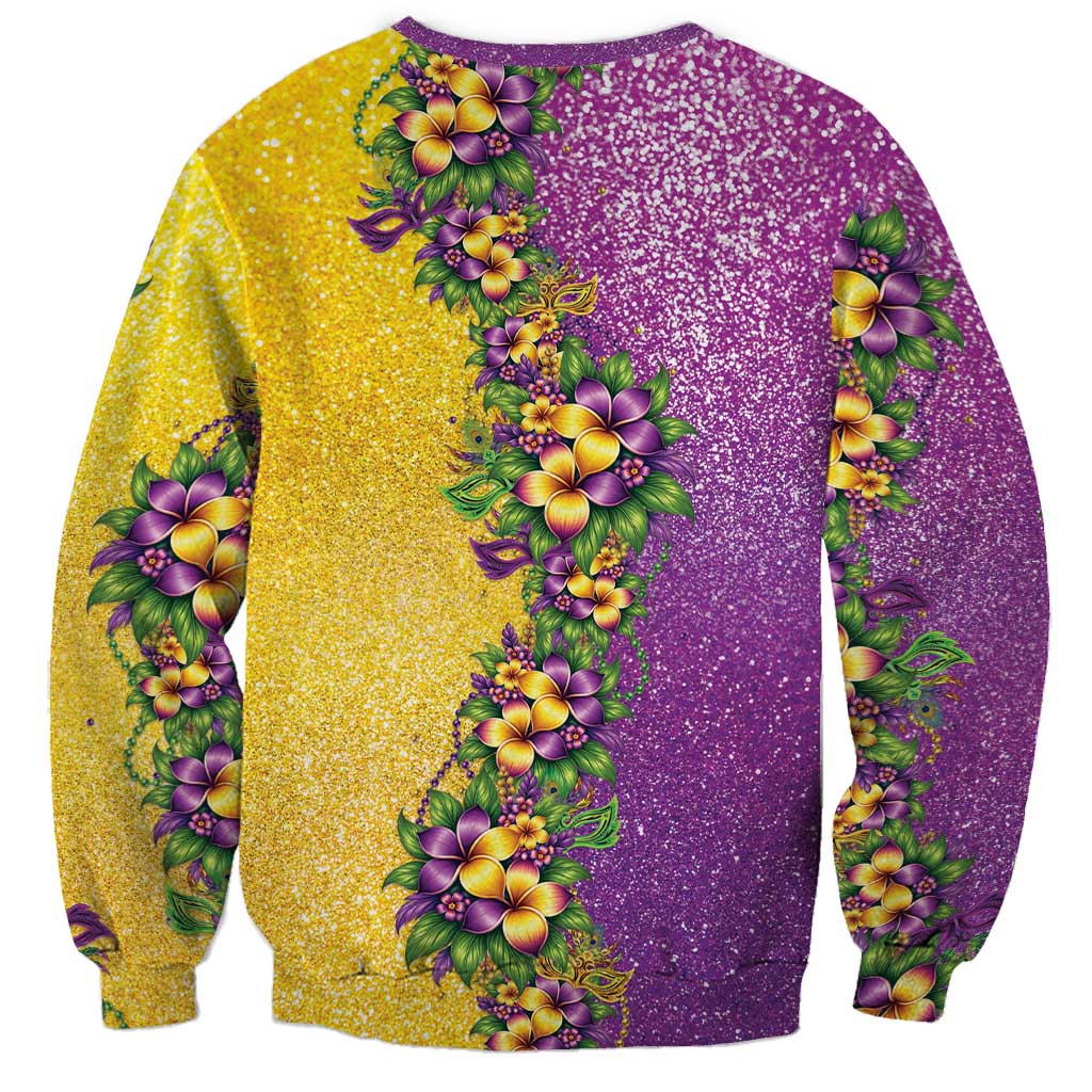 Hawaii Mardi Gras Sweatshirt Plumeria Lei Beads Glitter Style