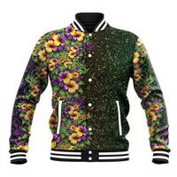 Hawaii Mardi Gras Baseball Jacket Tropical Flowers Glitter Style