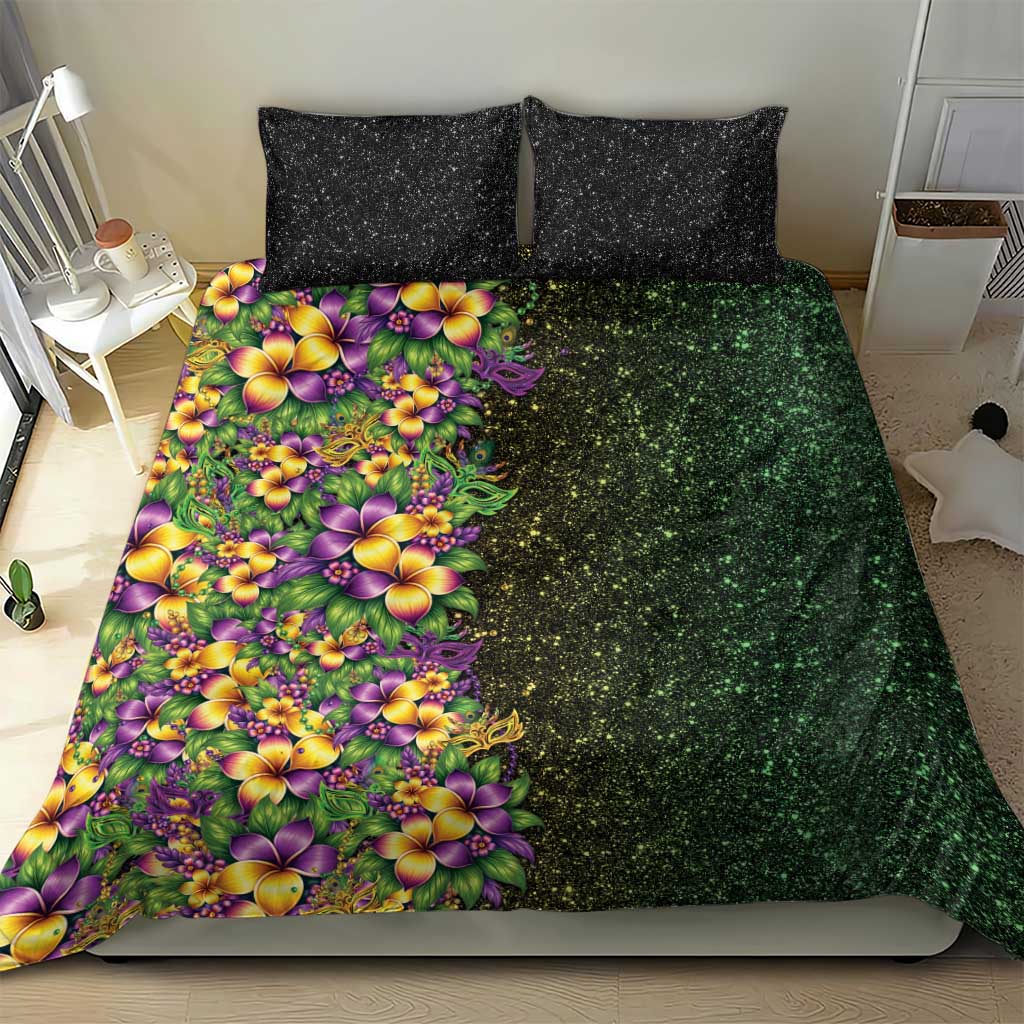Hawaii Mardi Gras Bedding Set Tropical Flowers Glitter Style