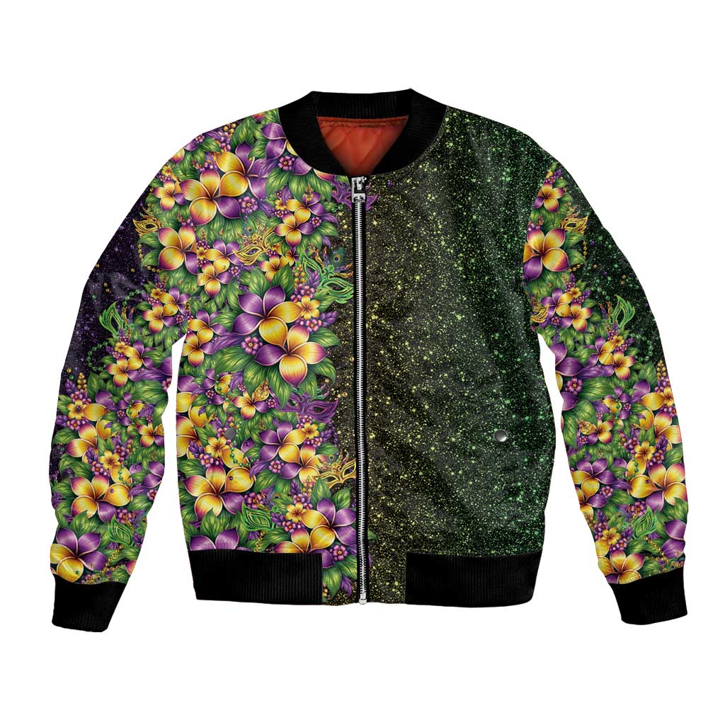 Hawaii Mardi Gras Bomber Jacket Tropical Flowers Glitter Style