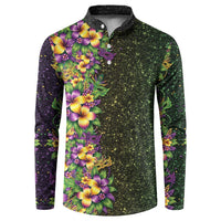 Hawaii Mardi Gras Button Sweatshirt Tropical Flowers Glitter Style
