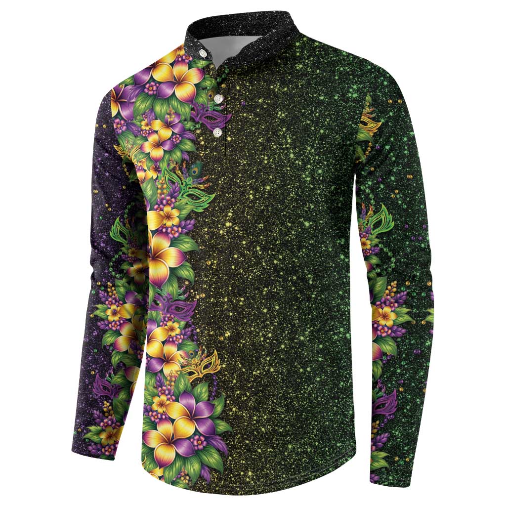 Hawaii Mardi Gras Button Sweatshirt Tropical Flowers Glitter Style