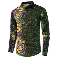 Hawaii Mardi Gras Button Sweatshirt Tropical Flowers Glitter Style