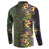 Hawaii Mardi Gras Button Sweatshirt Tropical Flowers Glitter Style