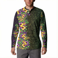 Hawaii Mardi Gras Button Sweatshirt Tropical Flowers Glitter Style
