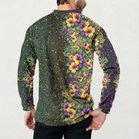 Hawaii Mardi Gras Button Sweatshirt Tropical Flowers Glitter Style