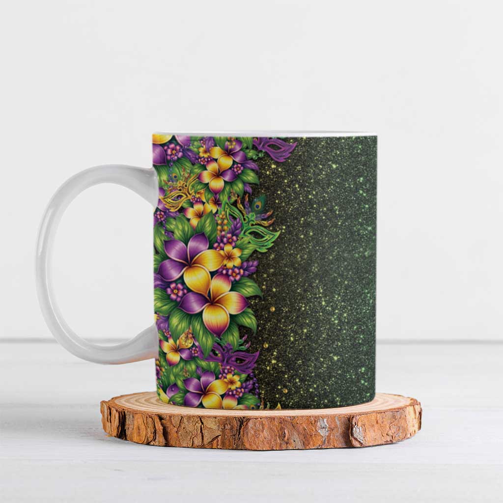 Hawaii Mardi Gras Ceramic Mug Tropical Flowers Glitter Style