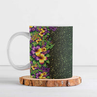 Hawaii Mardi Gras Ceramic Mug Tropical Flowers Glitter Style