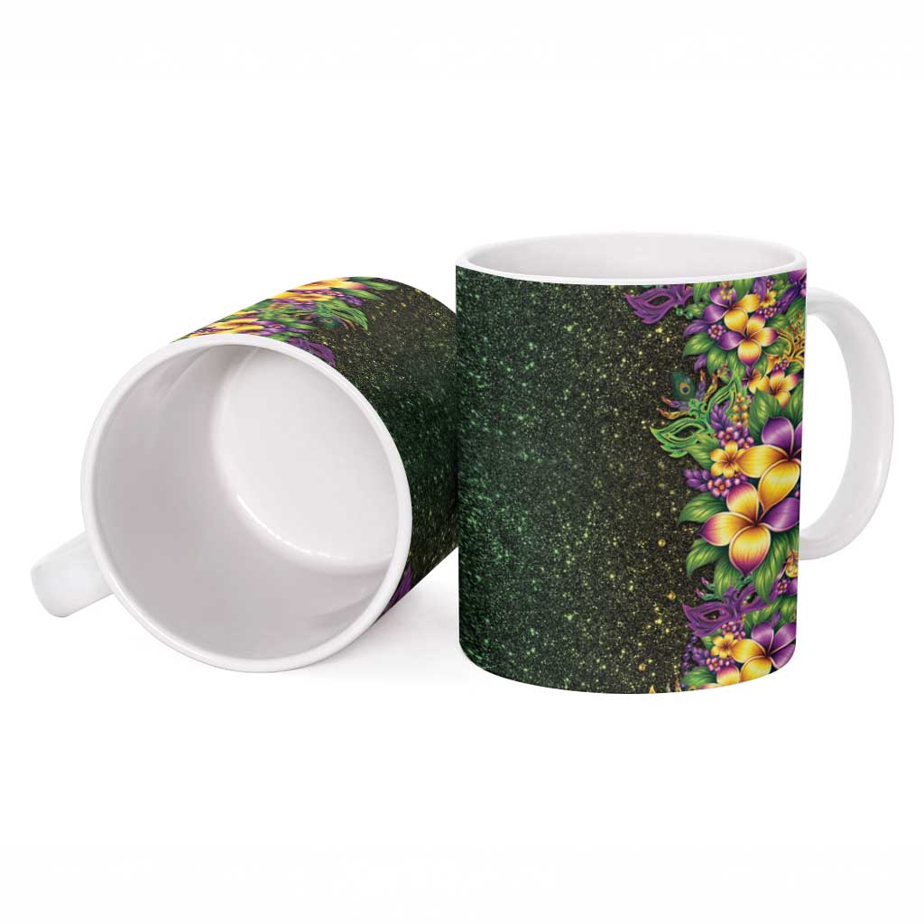 Hawaii Mardi Gras Ceramic Mug Tropical Flowers Glitter Style