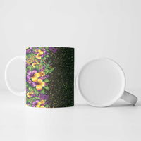 Hawaii Mardi Gras Ceramic Mug Tropical Flowers Glitter Style