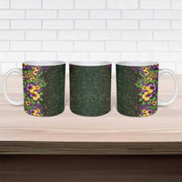 Hawaii Mardi Gras Ceramic Mug Tropical Flowers Glitter Style
